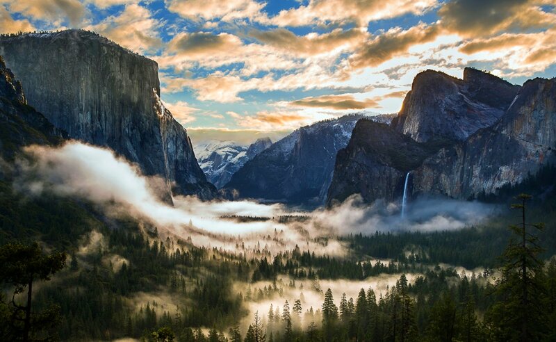 Yosemite Valley Landscape — Blue, Serene, Morning, Photograph, Mountains