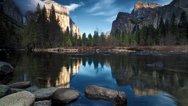 Yosemite Valley Landscape — Blue, Serene, Morning, Photograph