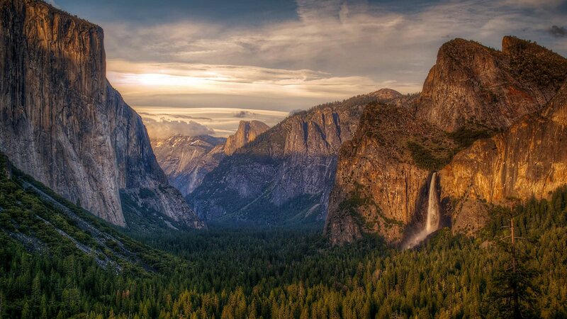 Yosemite Valley Landscape — Green, Dramatic, Sunrise
