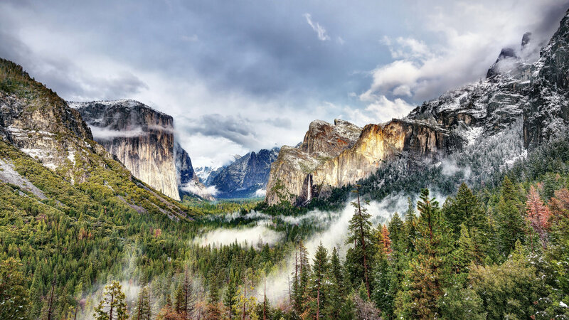 Yosemite Valley Landscape — Green, Dramatic, Winter