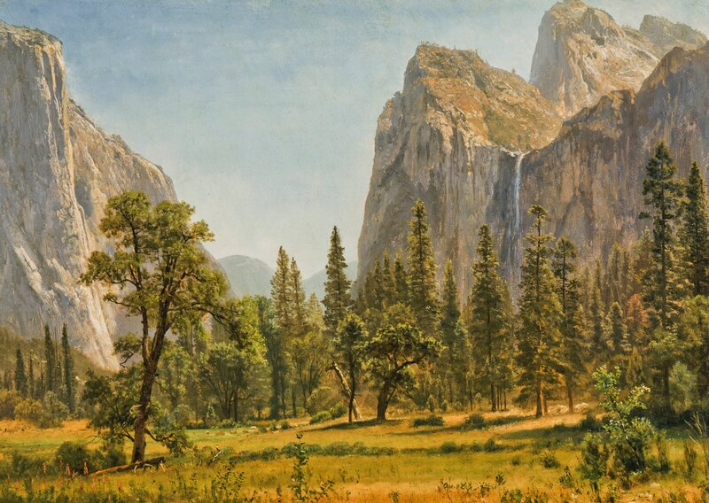 Yosemite Valley Landscape — Green, Serene, Afternoon, Painting, Mountains