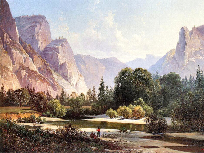 Yosemite Valley Landscape — Green, Serene, Afternoon, Painting, River