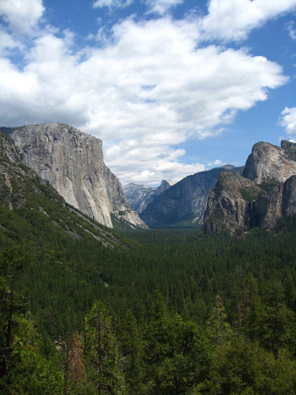 Yosemite Valley Landscape — Green, Serene, Afternoon, Photograph, Mountains, Forest, Clouds