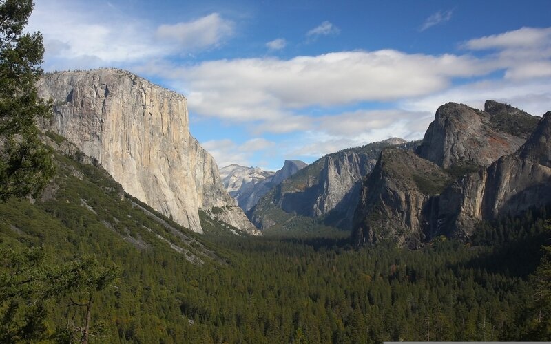 Yosemite Valley Landscape — Green, Serene, Afternoon, Photograph, Mountains, Forest, Sky, Blue