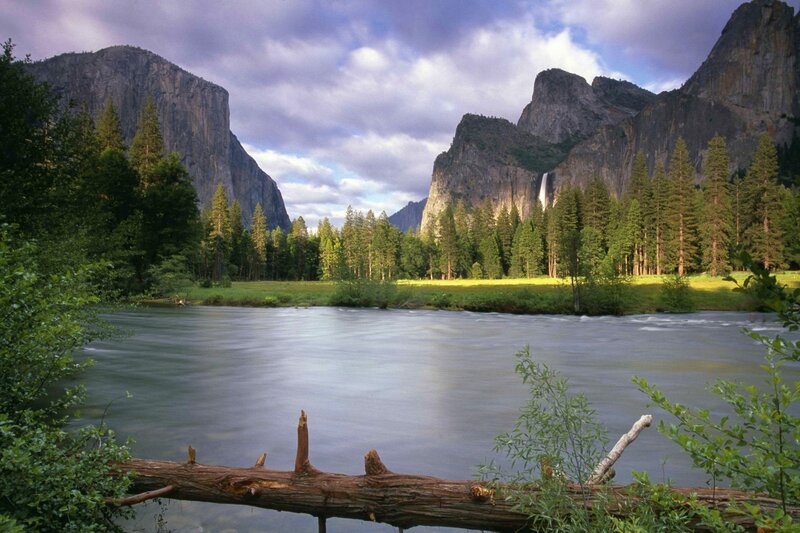 Yosemite Valley Landscape — Green, Serene, Afternoon, Photograph, River, Trees, Mountains