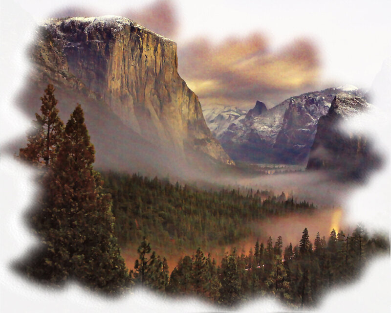 Yosemite Valley Landscape — Green, Serene, Morning, Painting