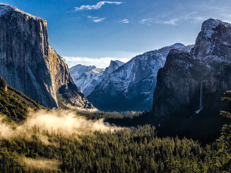 Yosemite Valley Landscape — Green, Serene, Morning, Photograph
