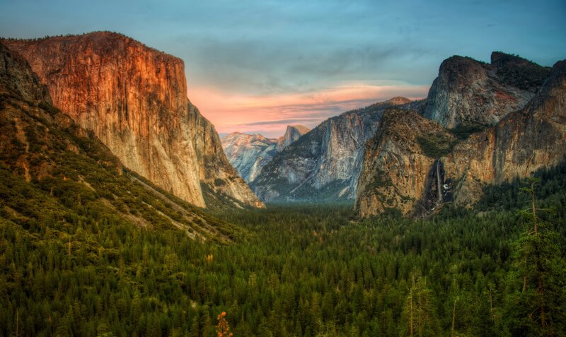 Yosemite Valley Landscape — Green, Serene, Sunset