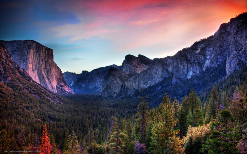 Yosemite Valley Landscape — Red, Dramatic, Sunset, Photograph