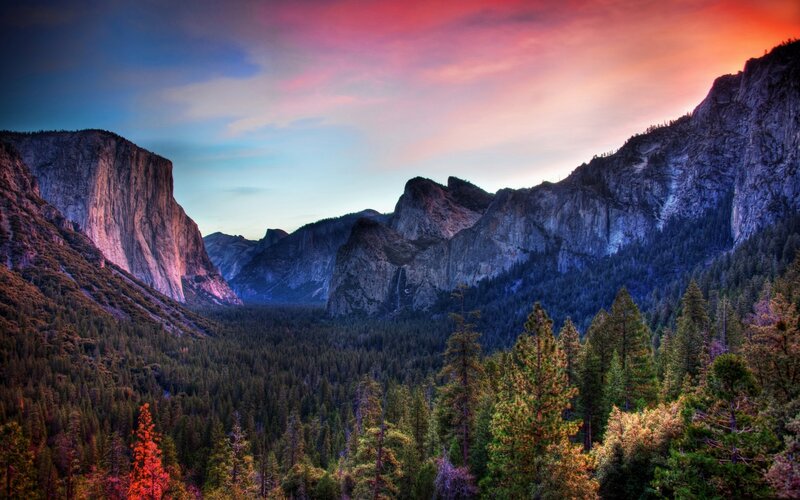 Yosemite Valley Landscape — Red, Dramatic, Sunset