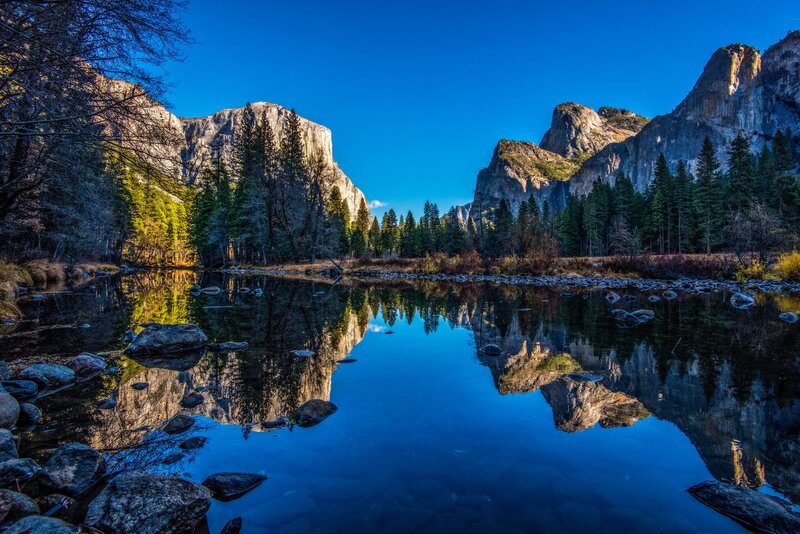 Yosemite Valley Reflection — Blue, Serene, Morning