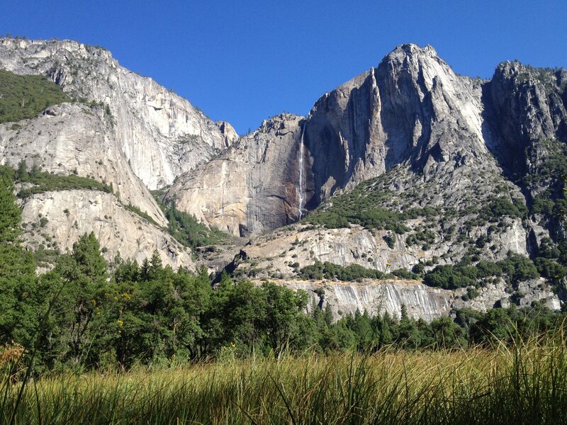 Yosemite waterfall and cliffs