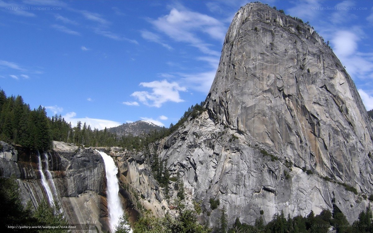 Yosemite waterfall and granite cliff