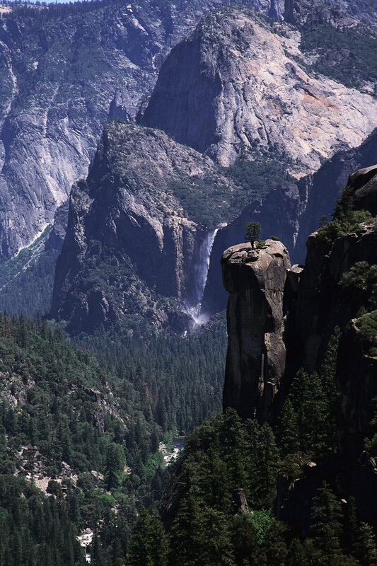 Yosemite waterfall and rock formations