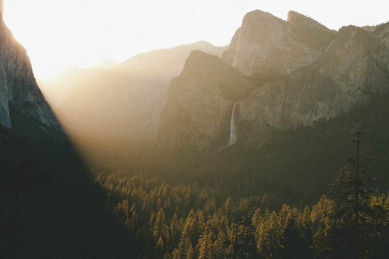 Yosemite Waterfall — Green, Serene, Sunset