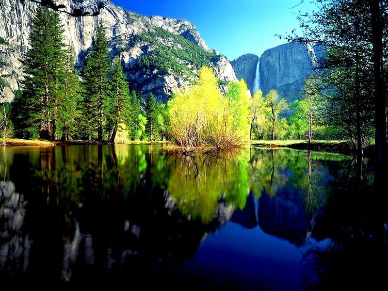 Yosemite Waterfall Landscape — Blue, Serene