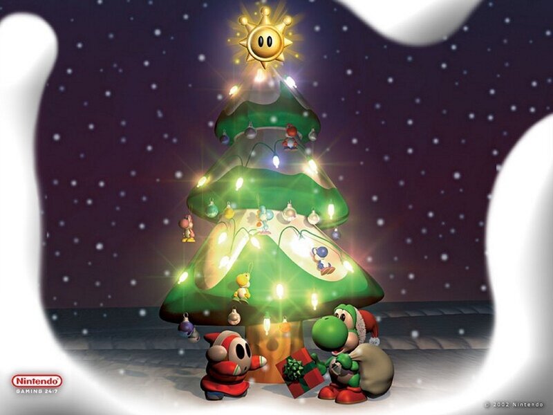 Yoshi and Mario at Christmas Tree