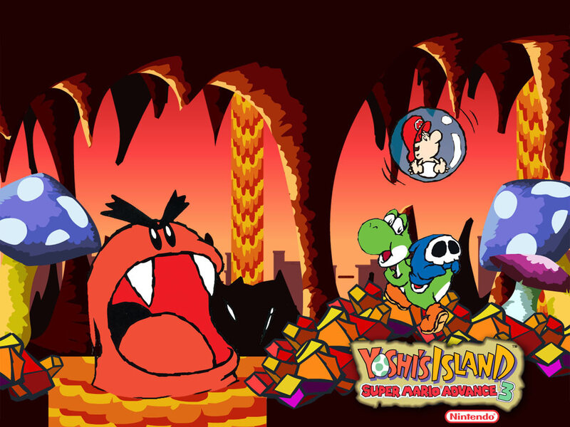 Yoshi and Mario in Cave — Red