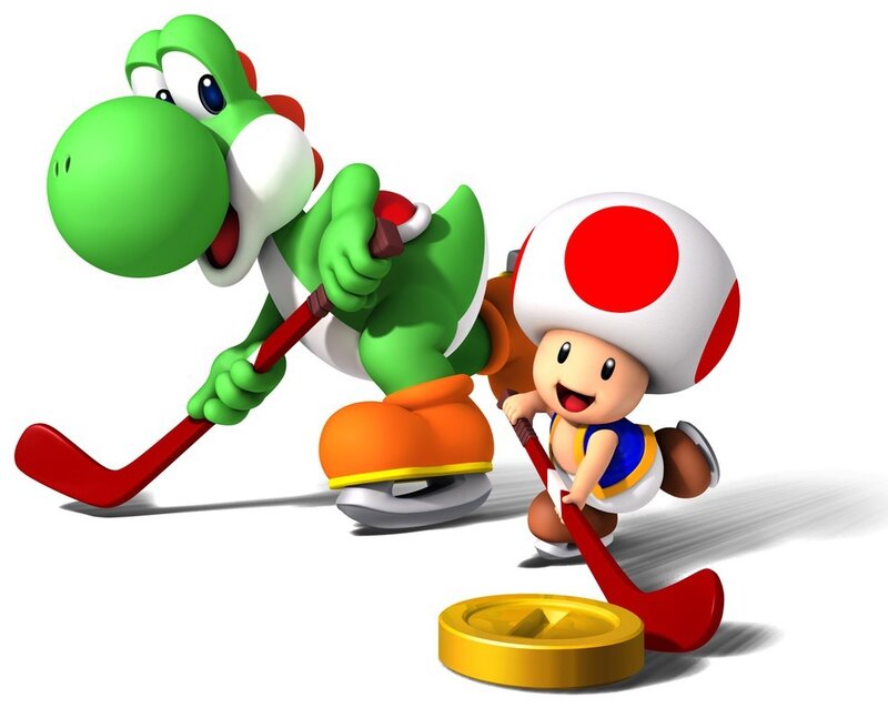 Yoshi and Toad Playing Hockey