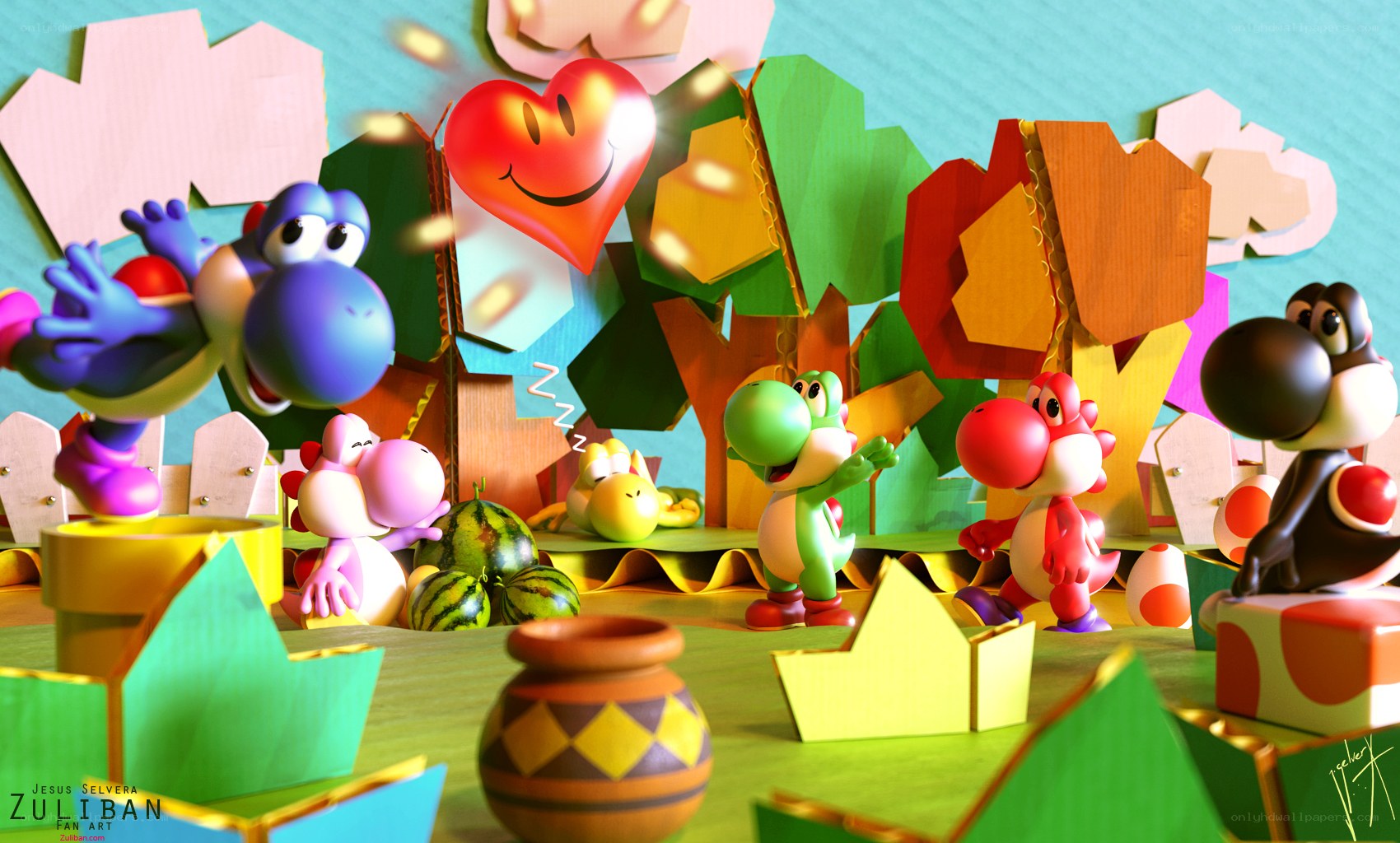Yoshi characters in paper world
