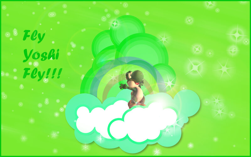 Yoshi flying on a cloud