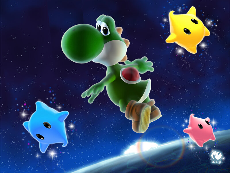 Yoshi in space with stars