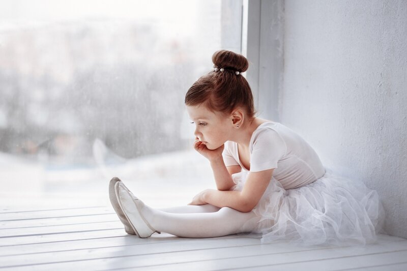 Young Ballerina Girl — White, Contemplative