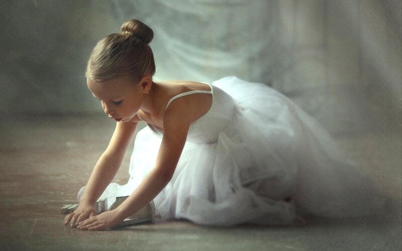 Young Ballerina on Floor — White