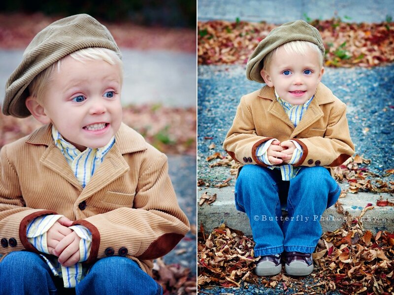 young boy in corduroy outfit