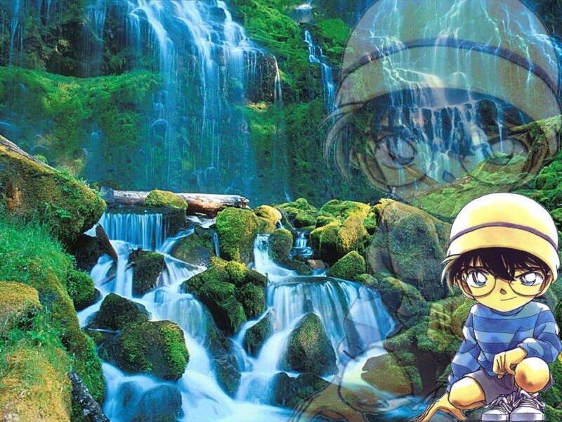 Young Boy Near Waterfall