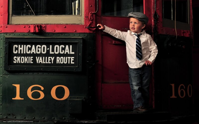 Young Boy on Train — Red, Dramatic