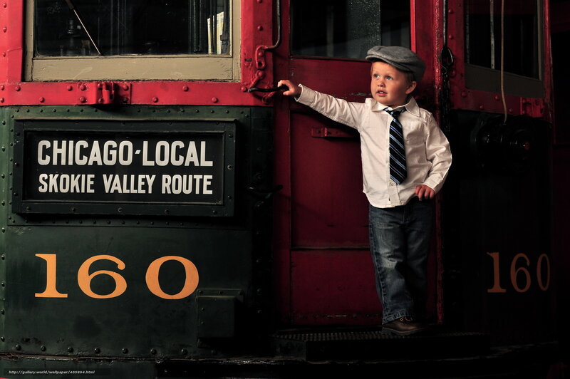 Young Boy on Train — Red