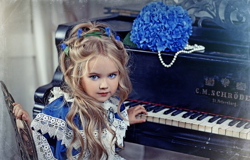 Young Girl at Piano — Blue