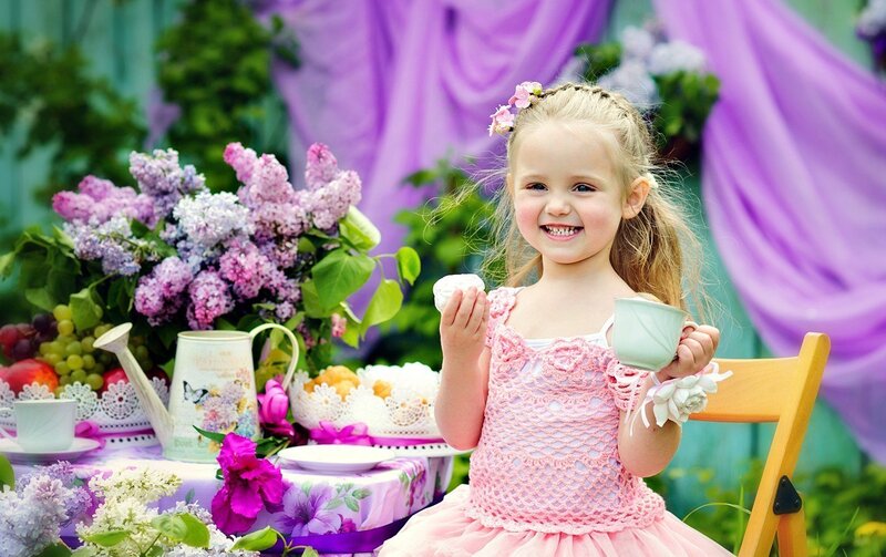 Young Girl at Tea Party — Purple