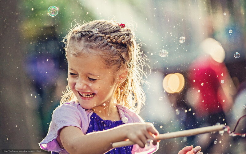 Young Girl Blowing Bubbles — Purple