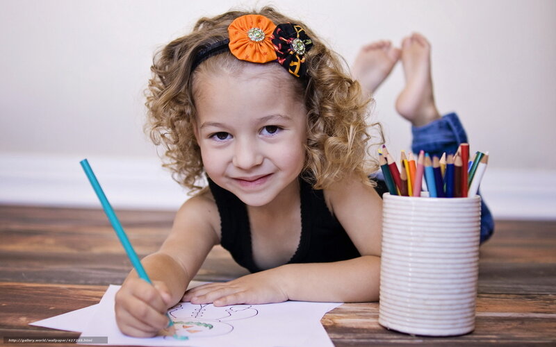 Young Girl Drawing — White