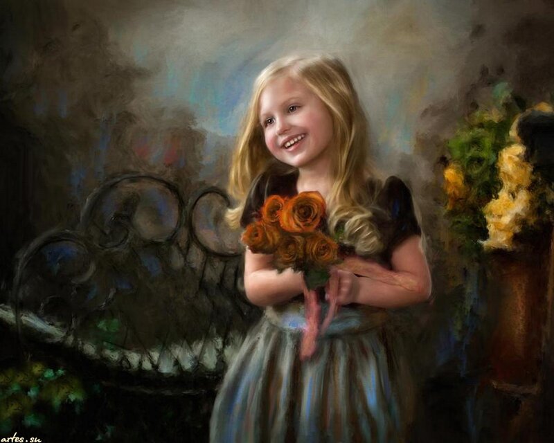 Young Girl Holding Flowers — Brown