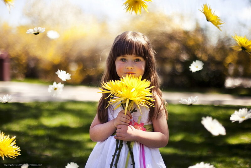 Young Girl Holding Flowers — Yellow, Serene, Spring