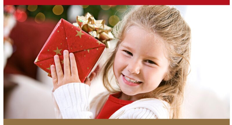 Young Girl Holding Gift — Red