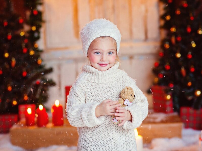 Young Girl Holding Teddy Bear — White