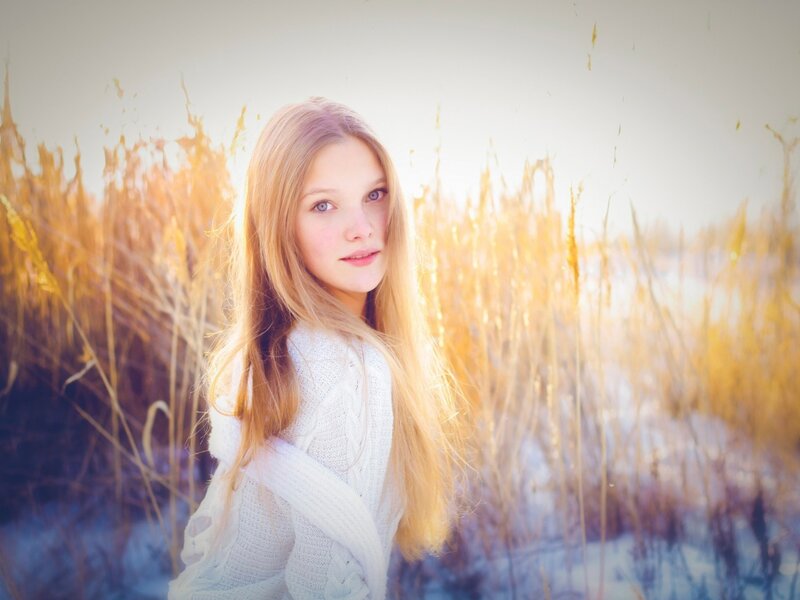 Young Girl in Field — White, Serene