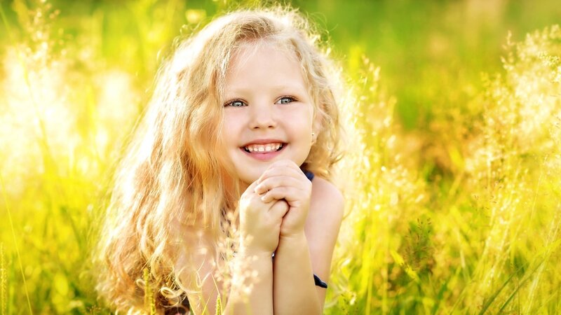 Young Girl in Field — Yellow, Happy