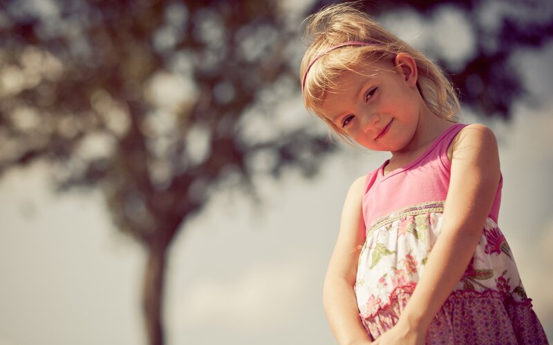 Young Girl in Floral Dress — Pink