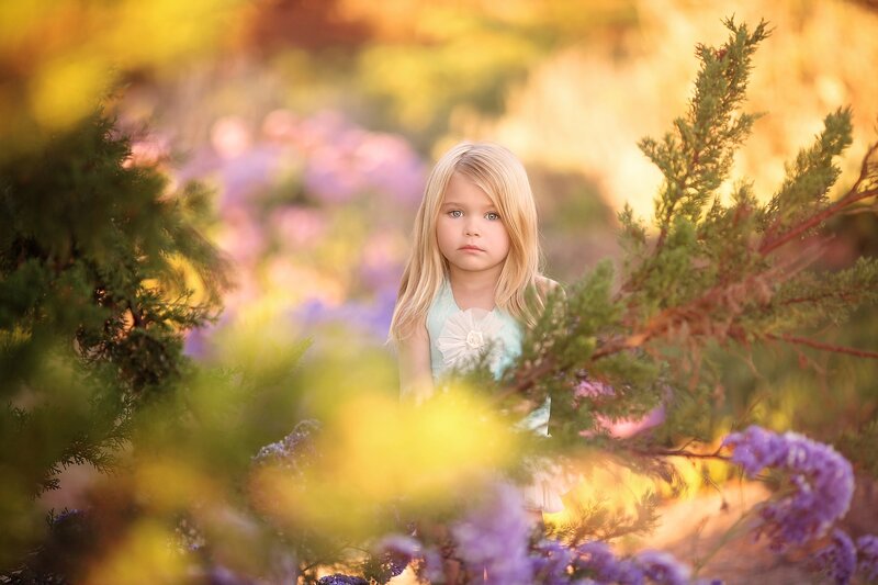 Young Girl in Garden — Purple, Serene