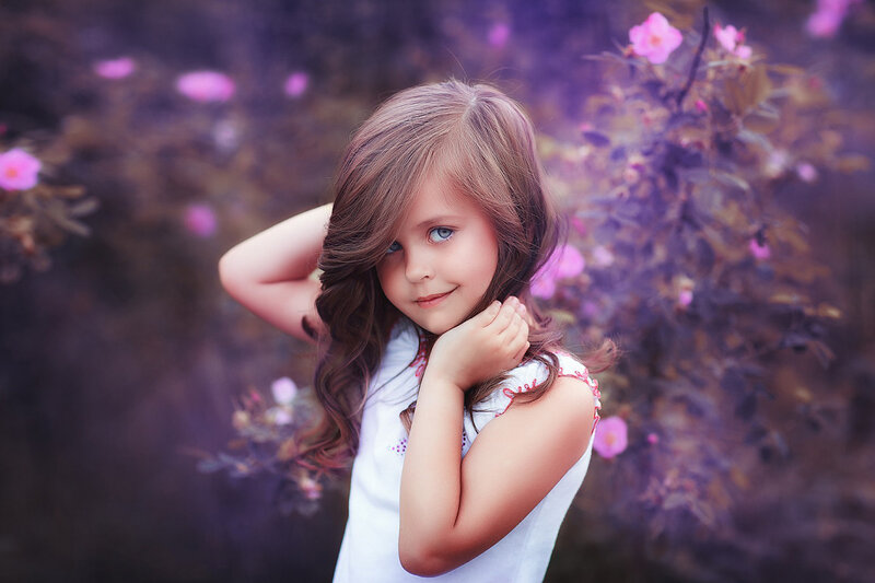 Young Girl in Garden — Purple