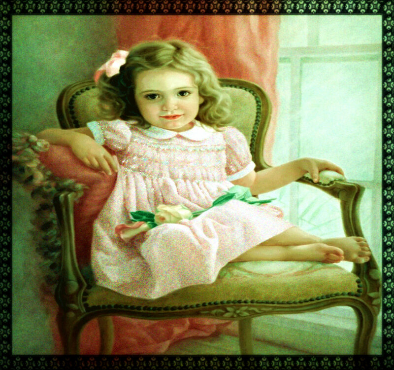Young Girl in Pink Dress — Calm, Painting
