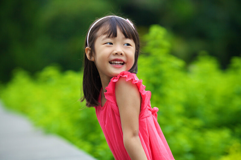 Young Girl in Pink Dress — Happy, Afternoon