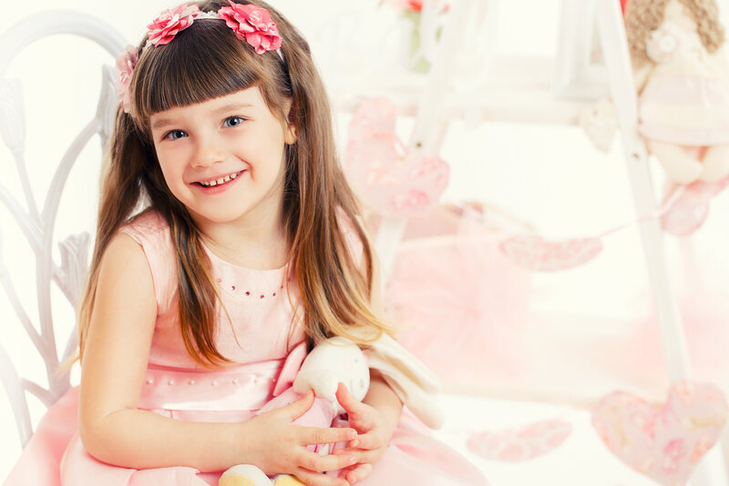 Young Girl in Pink Dress — Happy