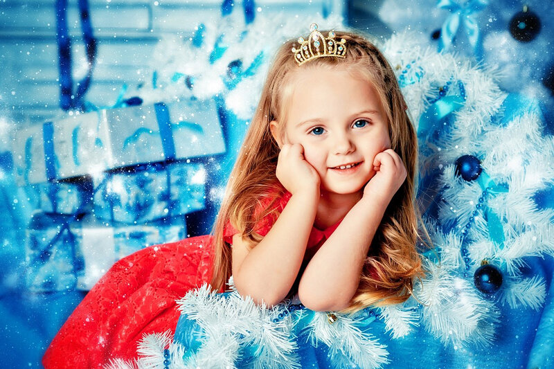 Young Girl in Red Dress — Blue