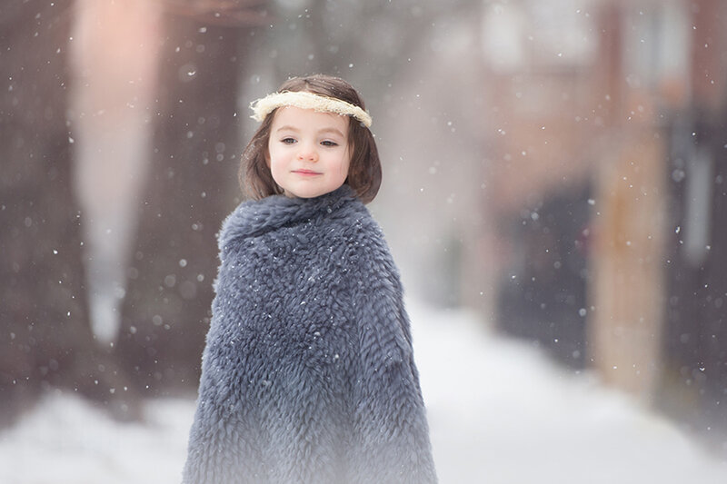Young Girl in Snow — Gray